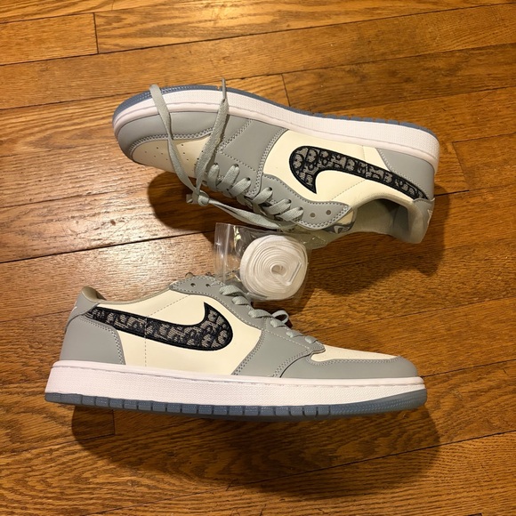 Nike Air Jordan 1 Low — Light Gray Cream & Black Monogram Swoosh